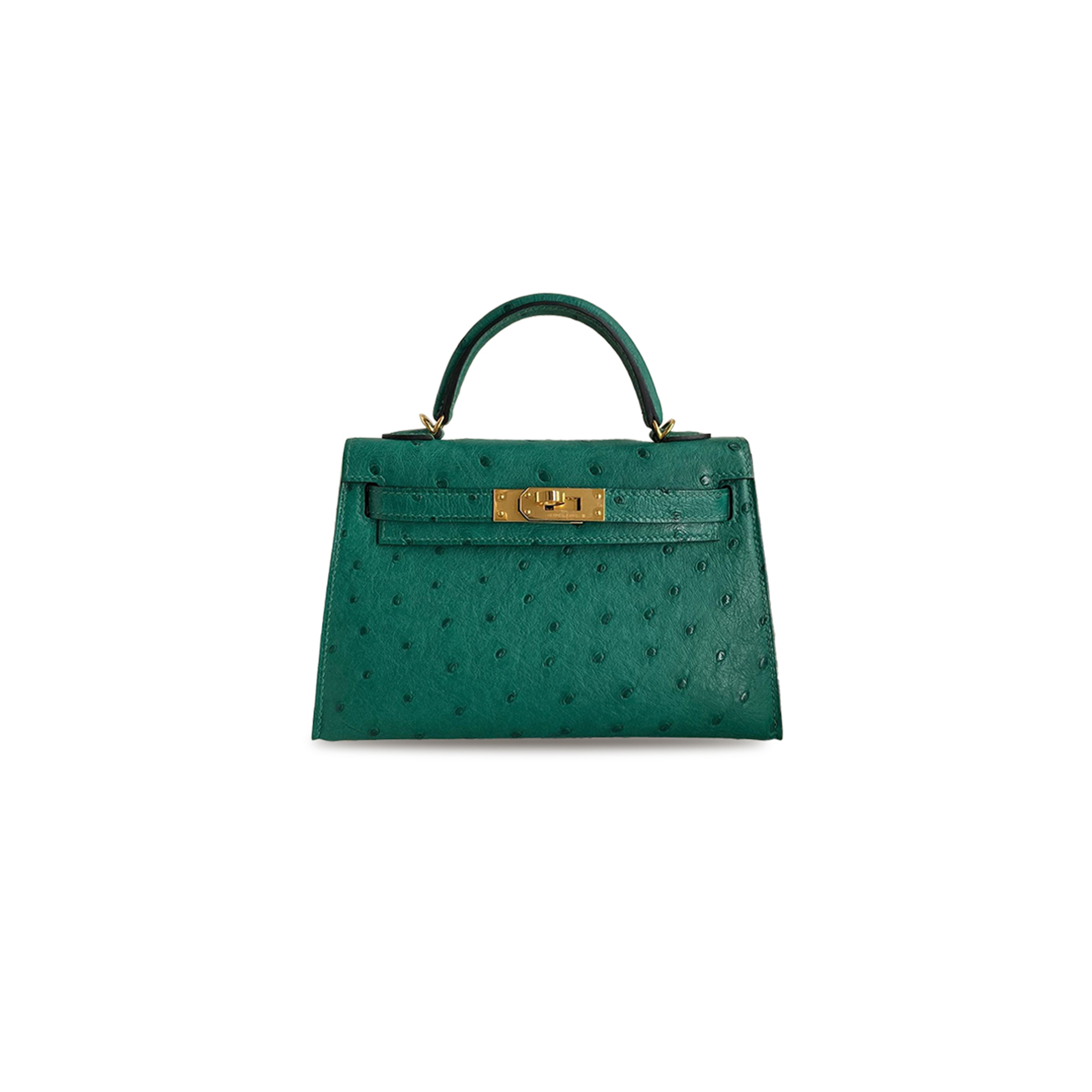 HERMÈS MASTER MINI KELLY II SELLIER VERT VERONE OSTRICH GOLD HARDWARE (19*12*5.5cm)